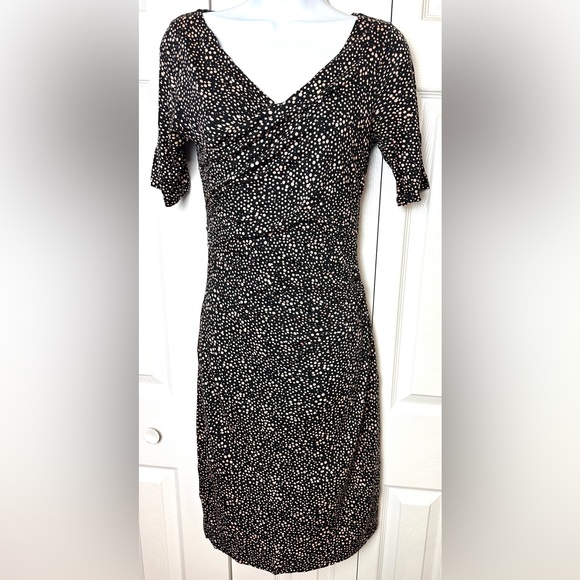 BODEN Rita Ruched Dress Polka Dot Speckled Jersey Knit Black Pink WH985 VNeck - Picture 11 of 11